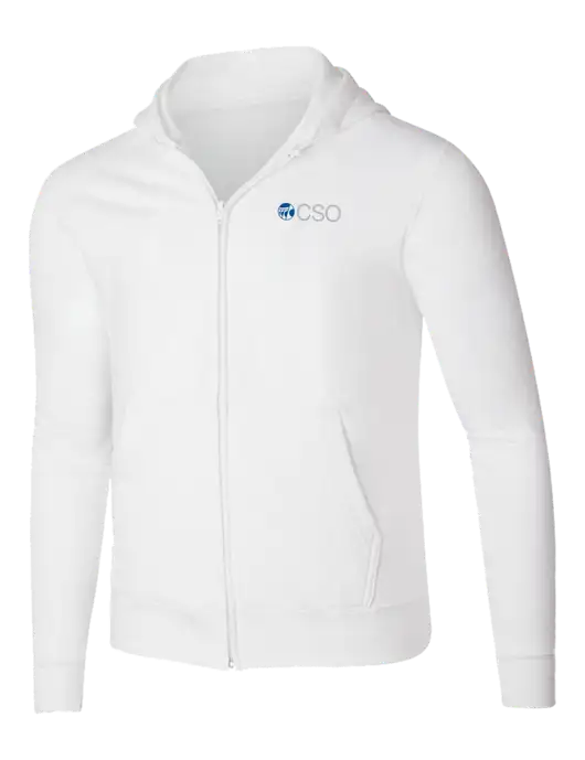White 8.5 oz Ring Spun Zip Hooded Sweatshirt w/CSO Logo