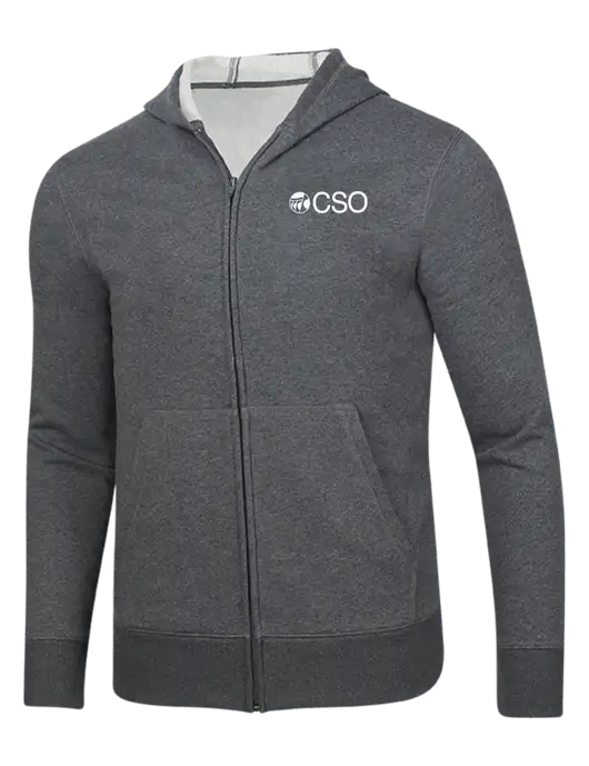 Full-Zip Dark Grey Heather Heavyweight Hooded Sweatshirt w/CSO Logo