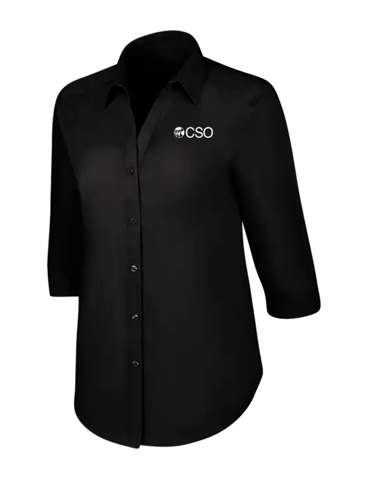 Womens Black 3/4 Sleeve Carefree Poplin Shirt w/CSO Logo