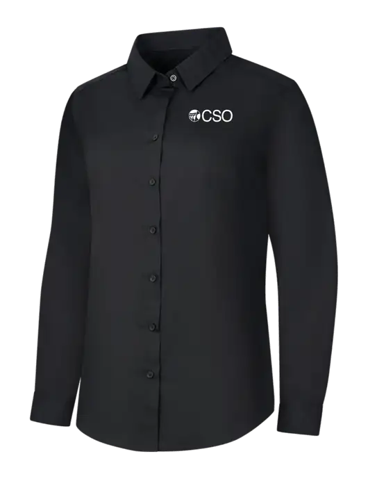 Womens Black Long Sleeve Carefree Poplin Shirt w/CSO Logo
