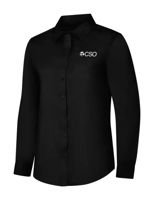 Womens Black Long Sleeve Superpro React Twill Shirt w/CSO Logo