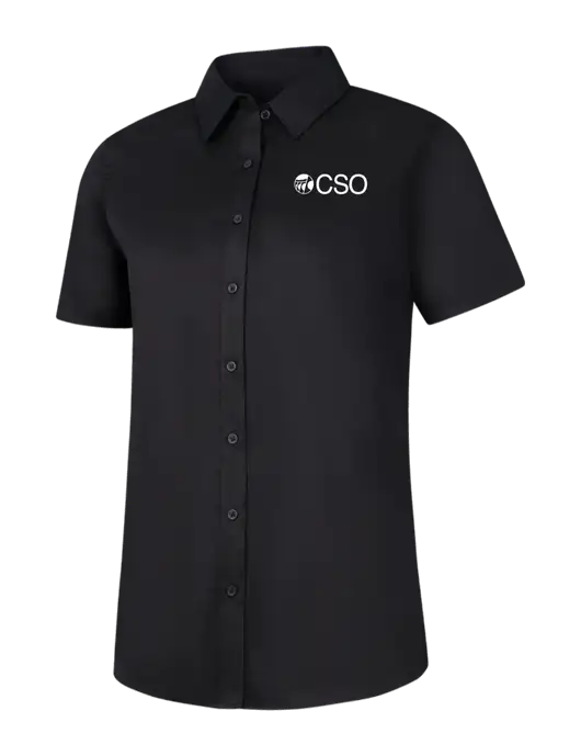 Womens Black Short Sleeve Superpro React Twill Shirt w/CSO Logo