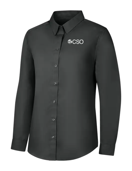 Womens Dark Grey Long Sleeve Carefree Poplin Shirt w/CSO Logo