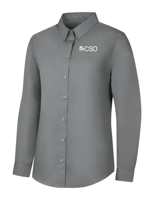 Womens Medium Grey Long Sleeve Carefree Poplin Shirt w/CSO Logo