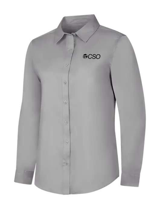 Light Grey Womens Long Sleeve Superpro React Twill Shirt w/CSO Logo