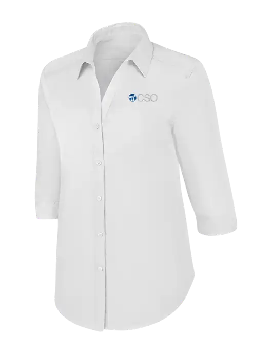 Womens White 3/4 Sleeve Carefree Poplin Shirt w/CSO Logo