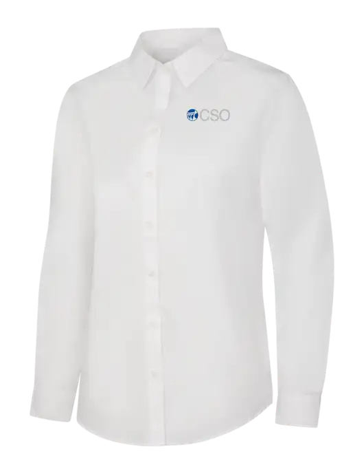 Womens White Long Sleeve Carefree Poplin Shirt w/CSO Logo