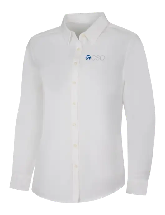Womens White Long Sleeve Superpro React Twill Shirt w/CSO Logo