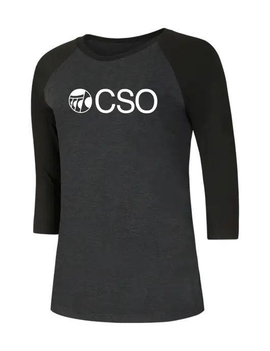 Womens Simply Soft 3/4 Sleeve Black/Black Frost Ring Spun Cotton T-Shirt w/CSO Logo
