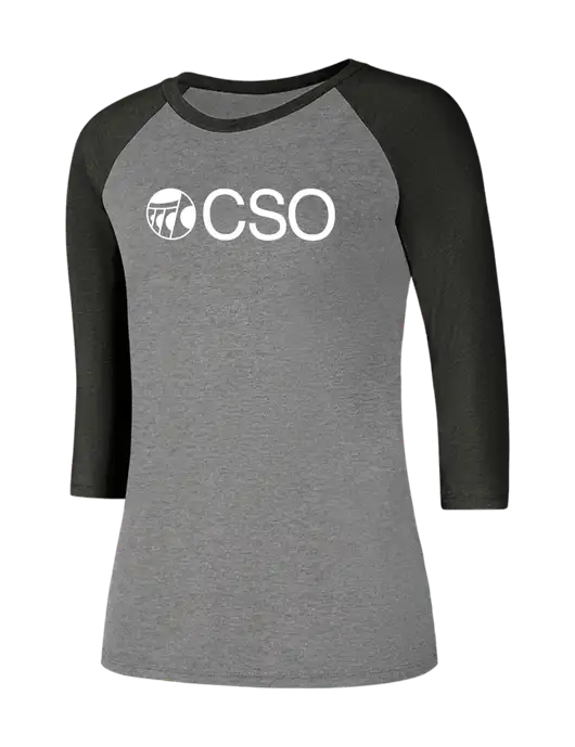 Womens Simply Soft 3/4 Sleeve Black Frost/Grey Frost Ring Spun Cotton T-Shirt w/CSO Logo