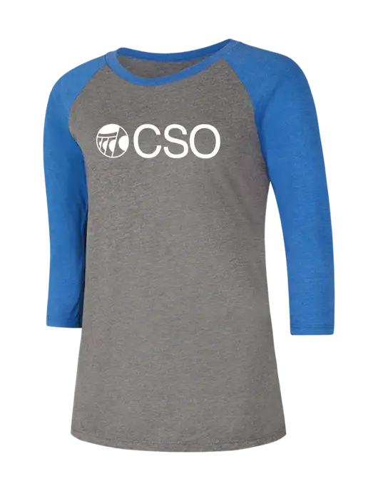Womens Simply Soft 3/4 Sleeve Royal Frost/Grey Ring Spun Cotton T-Shirt w/CSO Logo