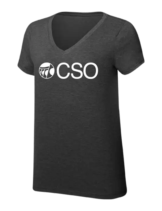 Womens Simply Soft V-Neck Black Frost 4.5oz  Poly/Combed Ring Spun Cotton T-Shirt w/CSO Logo