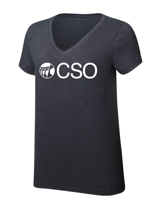 Womens Simply Soft V-Neck Heather Charcoal 4.5oz  Poly/Combed Ring Spun Cotton T-Shirt w/CSO Logo