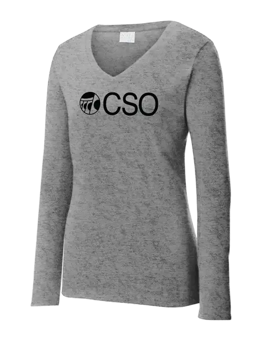 Womens  V-Neck Ring Spun Grey Heather 4.5 oz Long Sleeve T-Shirt w/CSO Logo