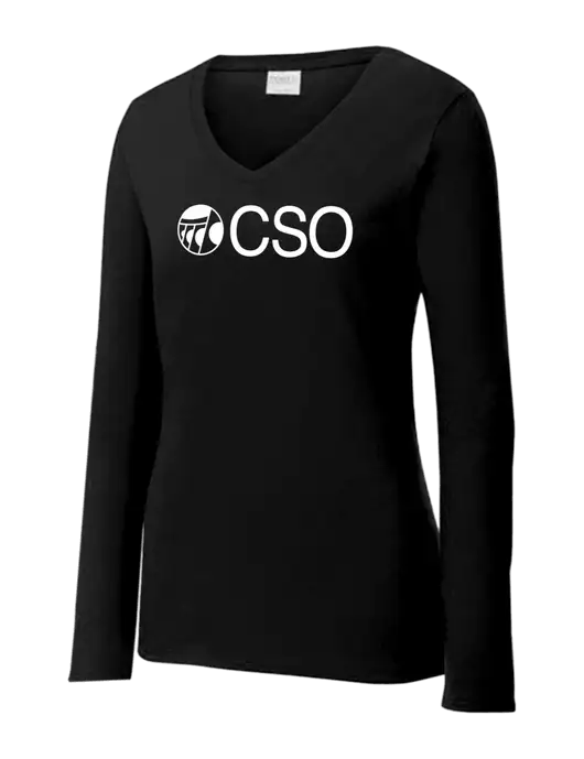 Womens V-Neck Ring Spun Jet Black 4.5 oz Long Sleeve T-Shirt w/CSO Logo