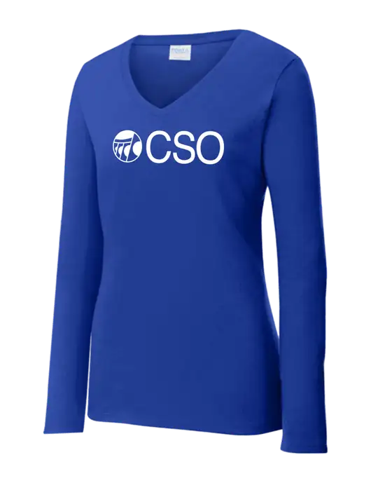 Womens  V-Neck Ring Spun Royal 4.5 oz Long Sleeve T-Shirt w/CSO Logo