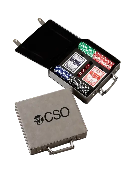 Grey Leatherette 100 Chip Poker Set w/CSO Logo
