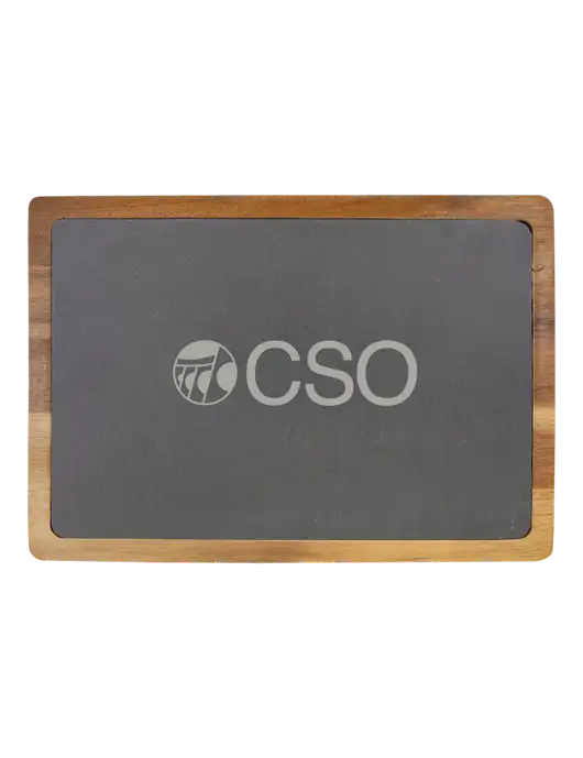 Acacia Wood/Slate Cutting Board, 13 x 9 w/CSO Logo