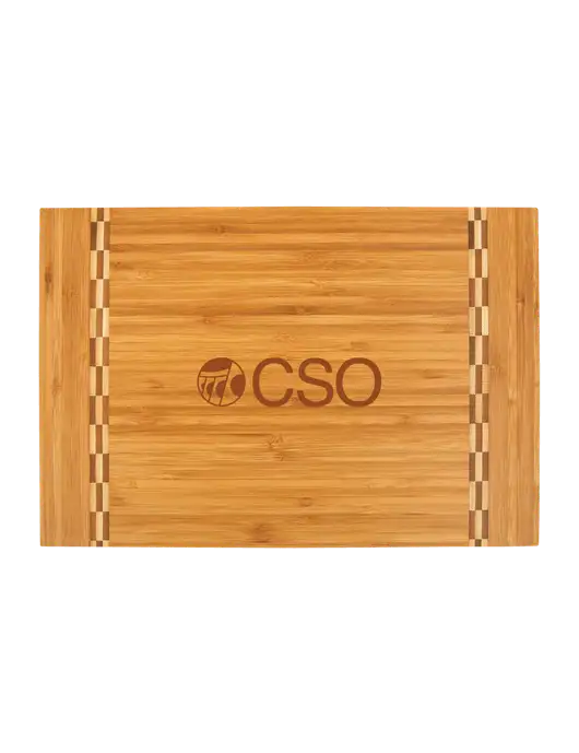 Bamboo Cutting Board with Butcher Block Inlay, 15 x 10.25 w/CSO Logo