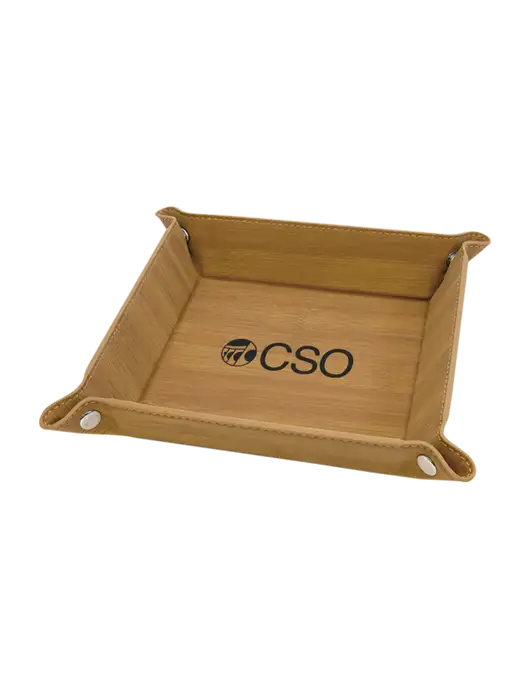 Bamboo Leatherette Valet Tray, 6 x 6 w/CSO Logo