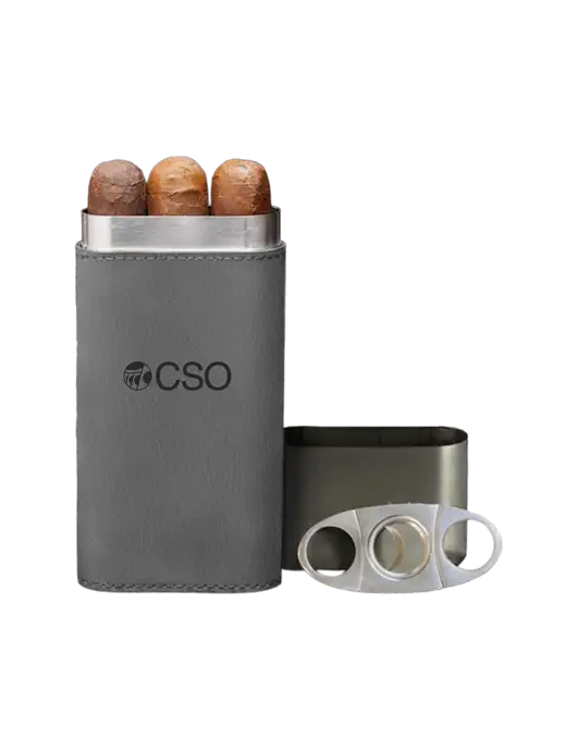 Grey Leatherette Cigar Case with Cutter w/CSO Logo