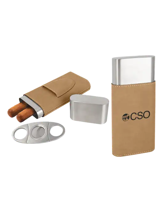 Tan Leatherette Cigar Case with Cutter w/CSO Logo