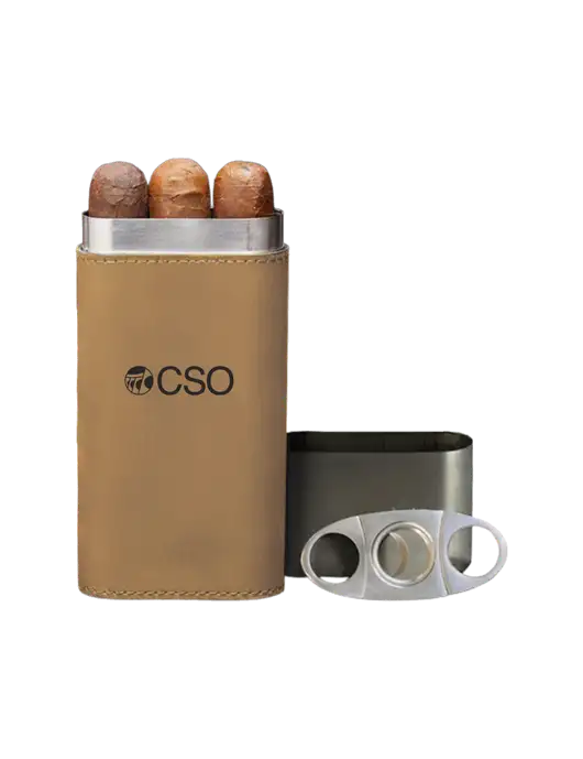 Tan Leatherette Cigar Case with Cutter w/CSO Logo