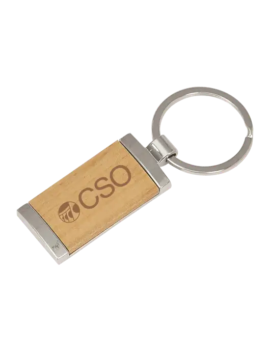 Wood & Silver Rectangle Keychain w/CSO Logo