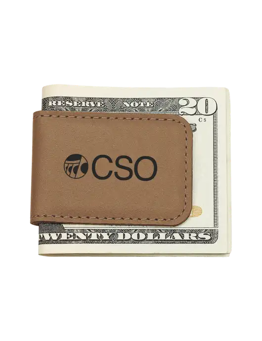 Tan Leatherette Money Clip w/CSO Logo