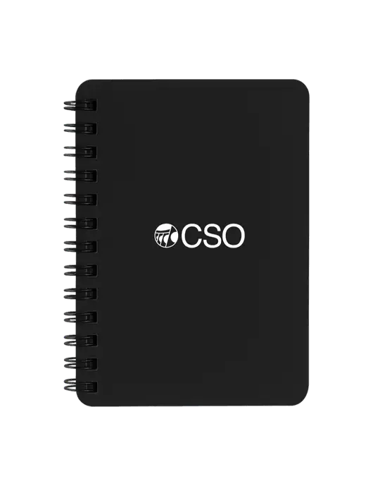 Sturdy Black Hardcover Notebook, 5.25 x 7 w/CSO Logo
