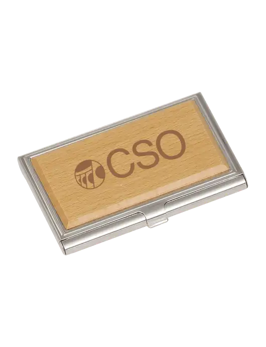 Wood & Silver Business Card Case w/CSO Logo