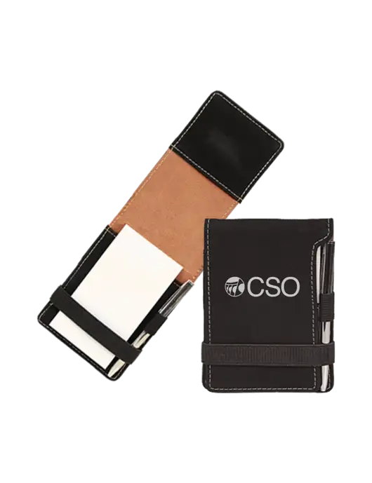 Black Leatherette Mini Notepad with Pen,  3.25 x 4.75 w/CSO Logo