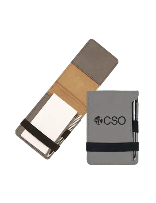 Grey Leatherette Mini Notepad with Pen,  3.25 x 4.75 w/CSO Logo